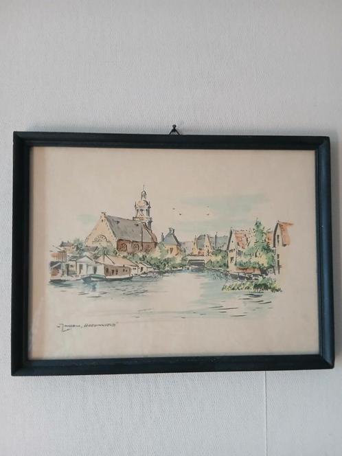 Aquarel van oud H.V.Giesendam is historïe v.W.Jansen .ǰ.50., Antiek en Kunst, Kunst | Tekeningen en Foto's, Ophalen of Verzenden