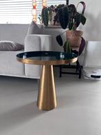 Gouden Bijzettafel met Groen Blad, Huis en Inrichting, Tafels | Bijzettafels, 45 tot 60 cm, Minder dan 55 cm, Gebruikt, Metaal of Aluminium