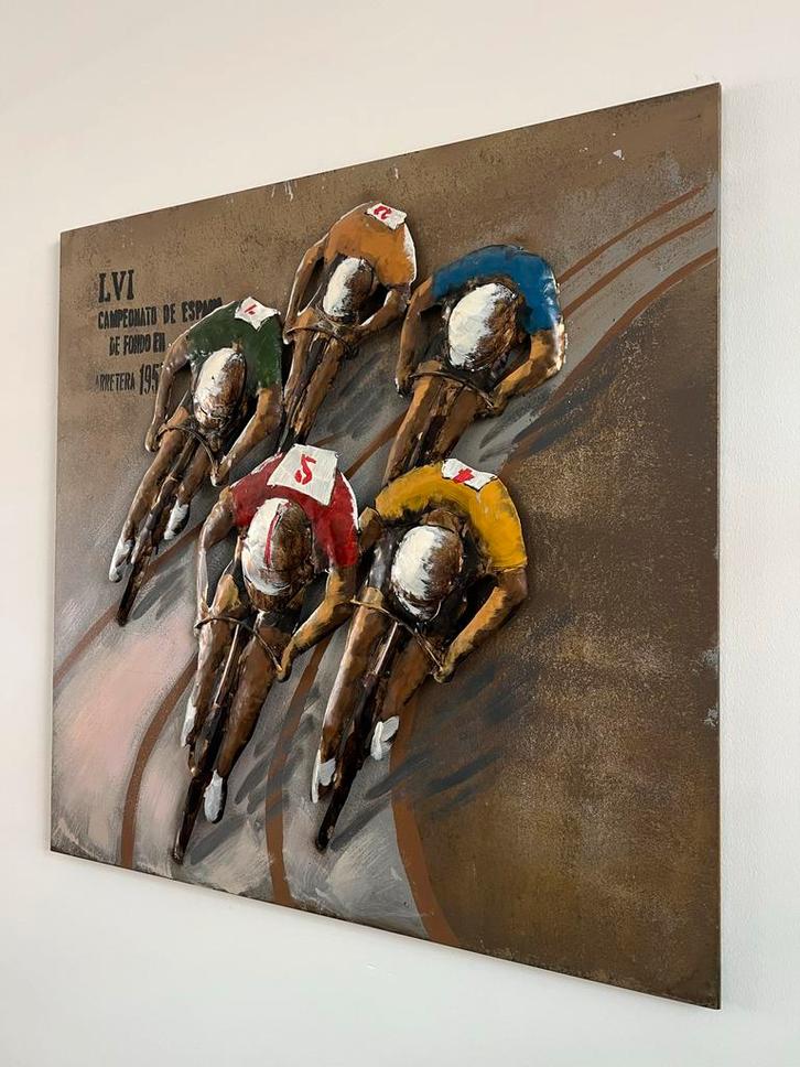 Wielrenners Metalen Kunstwerk - Spanje 1957 LVI Campeonato, Antiek en Kunst, Kunst | Overige Kunst, Ophalen