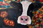 Schilderij mooie Koe op hout in kleurrijk acryl, Ophalen of Verzenden