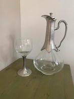Vintage glazen karaf met tinnen details + bijpassend glas, Verzenden
