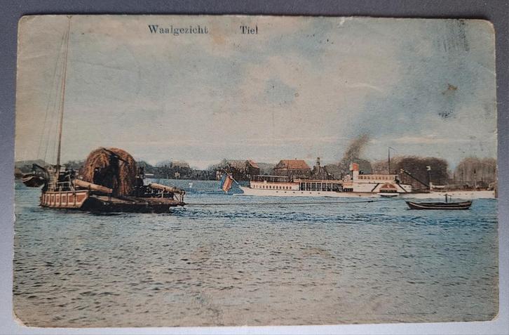 Tiel - Waalgexicht met Pont en Stoomboot, Verzamelen, Ansichtkaarten | Nederland, Gelopen, Gelderland, Voor 1920, Ophalen of Verzenden