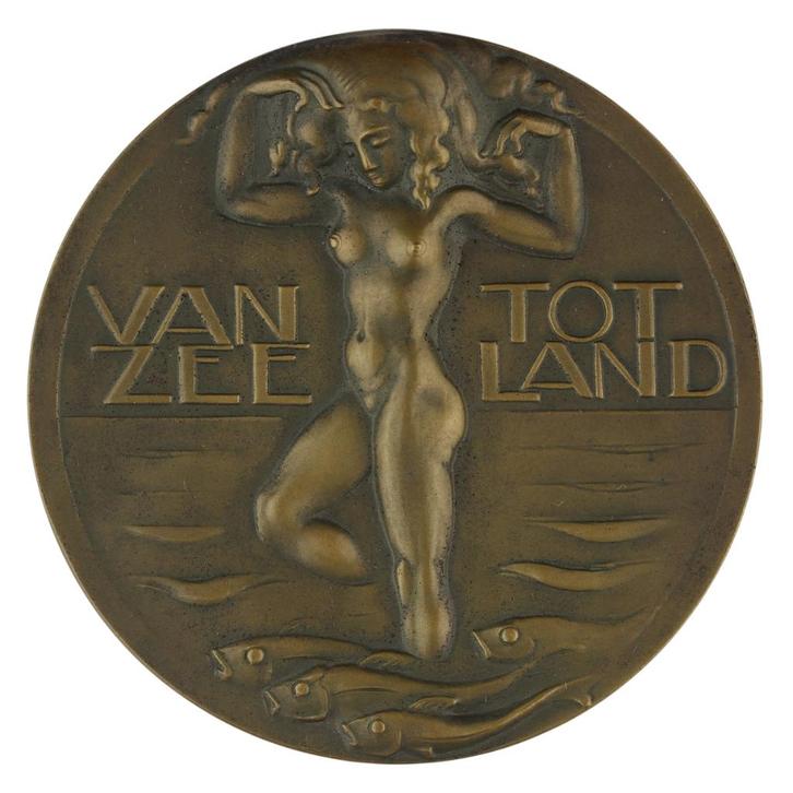Jacobs vd Hof - Penning VPK, 1930 : Droogmaking Zuiderzee º, Postzegels en Munten, Penningen en Medailles, Brons, Nederland, Verzenden