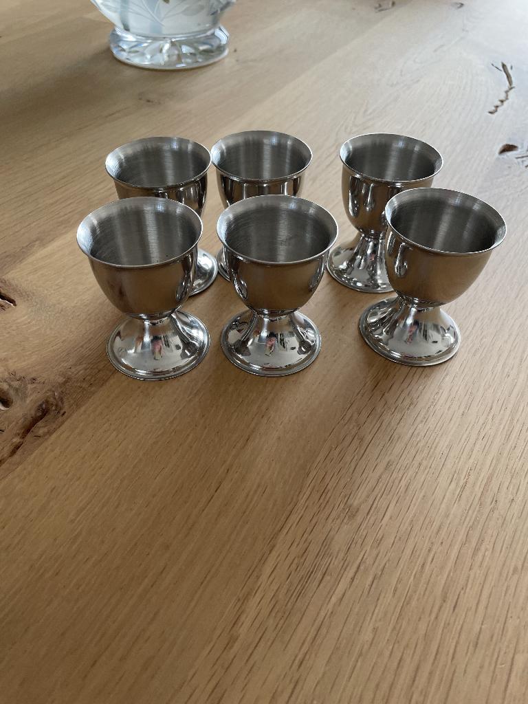 6 rvs eierdopjes, Ophalen, Overige materialen, Overige typen, Zo goed als nieuw