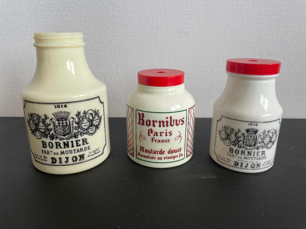 3 Mosterdpotjes - Moutarde Bornier Dijon - Bornibus Paris -, Antiek en Kunst, Ophalen of Verzenden