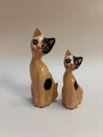 Vintage Houten Katten Beelden Set 70’s, Ophalen of Verzenden, Gebruikt, Hout, Dierenbeeld