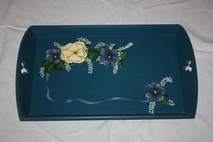 Houten dienblad, beschilderd met bloemen, Huis en Inrichting, Woonaccessoires | Dienbladen, Zo goed als nieuw, Hout, Rechthoekig