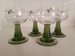 Set 4 vintage retro moeselglazen moezelglazen groene voet, Verzamelen, Glas en Borrelglaasjes, Ophalen of Verzenden, Gebruikt