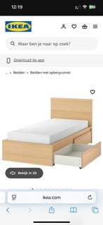 IKEA MALM Bed, 2 bedlades, lattenbodem, eikenfineer, 90x200, Huis en Inrichting, 90 cm, Eenpersoons, Wit, Ophalen of Verzenden