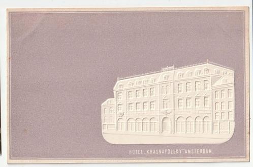 Zeer oude reliëfkaart hotel Krasnapolsky Amsterdam, Verzamelen, Ansichtkaarten | Nederland, Ongelopen, Noord-Holland, Voor 1920