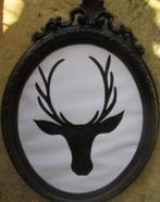 Pentekening Hert Rendier Zwarte Ovale Lijst 62,5 x 46, Huis en Inrichting, Woonaccessoires | Lijsten, Ophalen, Kunststof, Minder dan 50 cm