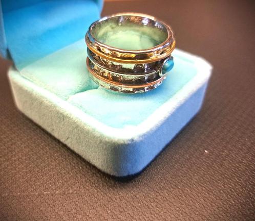 **opheffing**Leuke ring van staal met een turkoois., Sieraden, Tassen en Uiterlijk, Ringen, Nieuw, Dame of Heer, 19 tot 20, Blauw