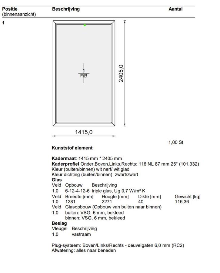 VEKA kozijn met HR+++ triple veiligheidsglas 1415x2405, Doe-het-zelf en Verbouw, Kozijnen en Schuifpuien, Nieuw, Raamkozijn, Kunststof