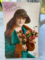 Gelukkig Nieuwjaar - Dame met hoed, Verzamelen, Ansichtkaarten | Themakaarten, Ophalen of Verzenden, 1920 tot 1940, Gelopen, Feest(dag)
