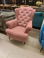 Nieuwe landelijke oor fauteuil licht bordeaux rode stof €235, Huis en Inrichting, Fauteuils, Ophalen, ., Nieuw, 75 tot 100 cm