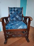 Antieke fauteuil met denim bekleding, Ophalen of Verzenden