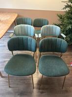 6 eetkamerstoelen Jolien groen met goud onderstel, Huis en Inrichting, Stoelen, Ophalen, Zo goed als nieuw, Overige kleuren, Vier