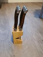 Laguiole Steakmessenset met Houten Blok, Ophalen of Verzenden, Zo goed als nieuw, Hout, Bestekset