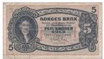 Noorwegen, 5 Kronen, 1941, Postzegels en Munten, Bankbiljetten | Europa | Niet-Eurobiljetten, Los biljet, Ophalen of Verzenden