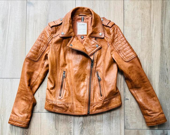 Esprit - Cognac kleurig leren jas, NIEUW!! Maat M, Kleding | Dames, Jasjes, Kostuums en Pakken, Nieuw, Jasje, Maat 38/40 (M), Bruin
