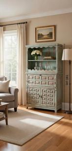 Ibiza/India barkast buffetkast met wijnrek en klep, India ibiza, 100 tot 150 cm, Met deur(en), Eikenhout