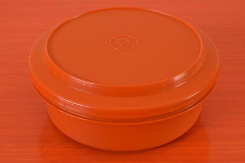 Retro vintage jaren 70 Tupperware voorraadtrommel, Huis en Inrichting, Keuken | Tupperware, Gebruikt, Bus of Trommel, Oranje, Ophalen of Verzenden