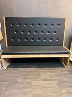Steigerhouten bank met lederen bekleding, Tuin en Terras, Ophalen, Zo goed als nieuw, Hout