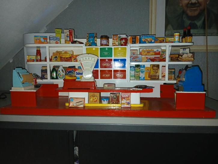 Okwa speelgoedwinkel met 80+ boodschappen jaren '60, Verzamelen, Speelgoed, Gebruikt, Ophalen of Verzenden