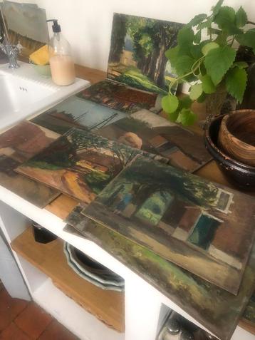 COLLECTIE SCHILDERIJEN LANDELIJK FRANS 30 STUKS DOEK HOUT beschikbaar voor biedingen