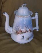 Emaille koffie pot met sneeuwlandschap., Ophalen of Verzenden