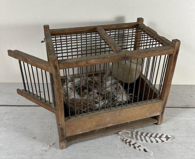 Sleets Frans vogelkooitje met voerpotje, Antiek en Kunst, Curiosa en Brocante, Ophalen of Verzenden