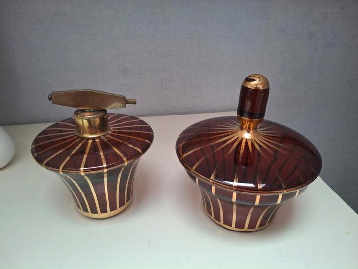 Art Deco kaptafel stel van amber glas, Antiek en Kunst, Antiek | Glas en Kristal, Ophalen of Verzenden