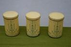 3 antieke blikken koffie thee en suiker bussen, kleur geel, Verzamelen, Blikken, Ophalen of Verzenden, Gebruikt, Koffie