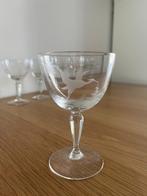 Set van 6 kristallen glazen met dierengravures, Antiek en Kunst, Antiek | Glas en Kristal, Ophalen of Verzenden
