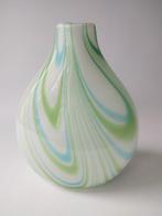 Mondgeblazen design vaas met blauw en groene zebra strepen, Ophalen, Gebruikt, Geen idee, Wit