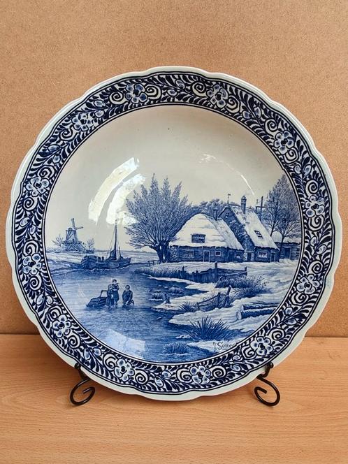 Grote vintage Delfts blauw wandbord/ schaal, Antiek en Kunst, Antiek | Wandborden en Tegels, Ophalen of Verzenden