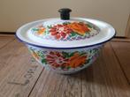 Emaille schaal met deksel / bloemen, Antiek en Kunst, Antiek | Emaille, Ophalen of Verzenden
