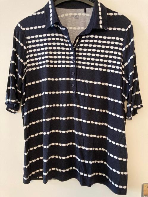 Sommermann Donkerblauwe polo/ truitje met wit stippen mt 48, Kleding | Dames, Tops, Zo goed als nieuw, Maat 46/48 (XL) of groter