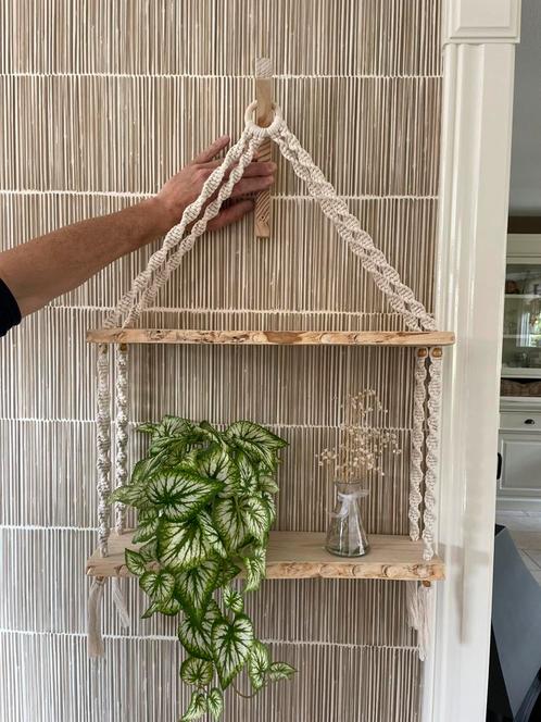 Supermooie boomstamplanken met gedraaid macrame touw, Huis en Inrichting, Woonaccessoires | Wanddecoraties, Nieuw, Ophalen of Verzenden