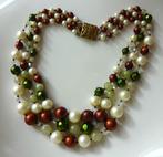 Jaren '50 collier: 3-strengs. Aurora borealis + parel. Groen, Sieraden, Tassen en Uiterlijk, Antieke sieraden, Ophalen of Verzenden