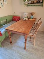 Franse oud grenen eettafel ronde poten, Ophalen, Gebruikt, 50 tot 100 cm, Vijf personen of meer