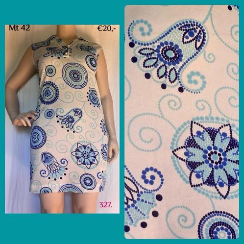 327. Vintage jurk mt 42, Kleding | Dames, Jurken, Gedragen, Maat 42/44 (L), Blauw, Verzenden