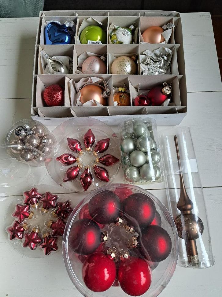 Set luxe glazen kerstballen en piek, Diversen, Kerst, Zo goed als nieuw, Ophalen of Verzenden