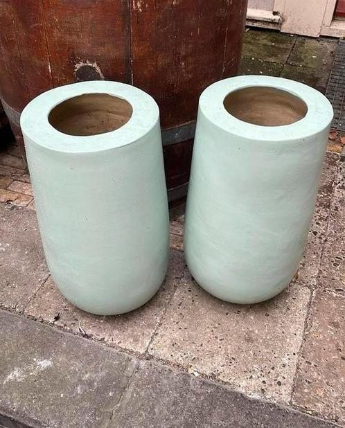 2 grote siervazen  46 cm hoog  in pastel kleur, Tuin en Terras, Bloempotten, Gebruikt, Binnen, 40 tot 70 cm, Minder dan 25 cm