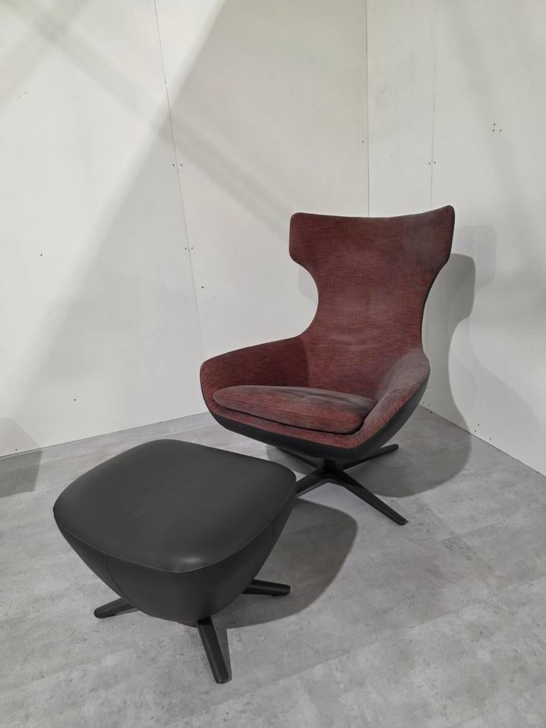 Leolux Caruzzo Fauteuil met Hocker, Huis en Inrichting, 75 tot 100 cm, Ophalen of Verzenden, Zo goed als nieuw, Leer