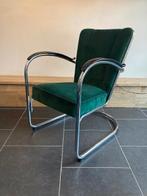 Gispen 412 fauteuil, chroom, nieuwe donkergroene ribstof, Huis en Inrichting, Fauteuils, Design, 75 tot 100 cm, Zo goed als nieuw