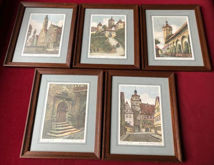 Rothenburg 5 etsen / litho’s door Ernst Geissendorfer, Antiek en Kunst, Kunst | Etsen en Gravures, Ophalen of Verzenden
