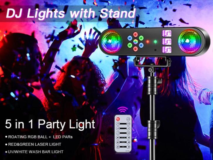 5 in 1 DJ Disco Party Lichtbalk op statief, Muziek en Instrumenten, Licht en Laser, Nieuw, Licht, Geluidgestuurd, Kleur, Stroboscoopeffect