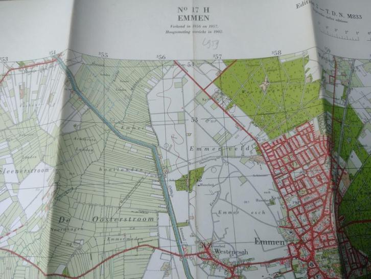 17 H Emmen Sleen Erica Veenoord Emmerschans Plattegrond 1959, Antiek en Kunst, Kunst | Litho's en Zeefdrukken, Ophalen of Verzenden