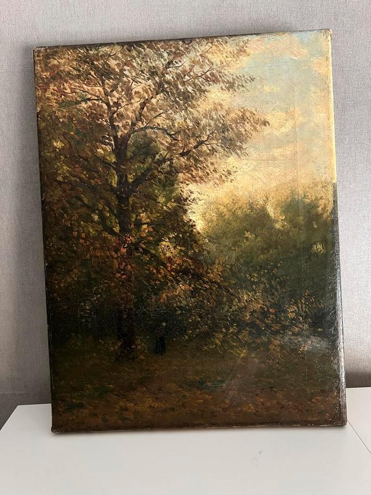 Oud olieverf schilderij op doek - Landschap, Antiek en Kunst, Kunst | Schilderijen | Klassiek, Ophalen of Verzenden